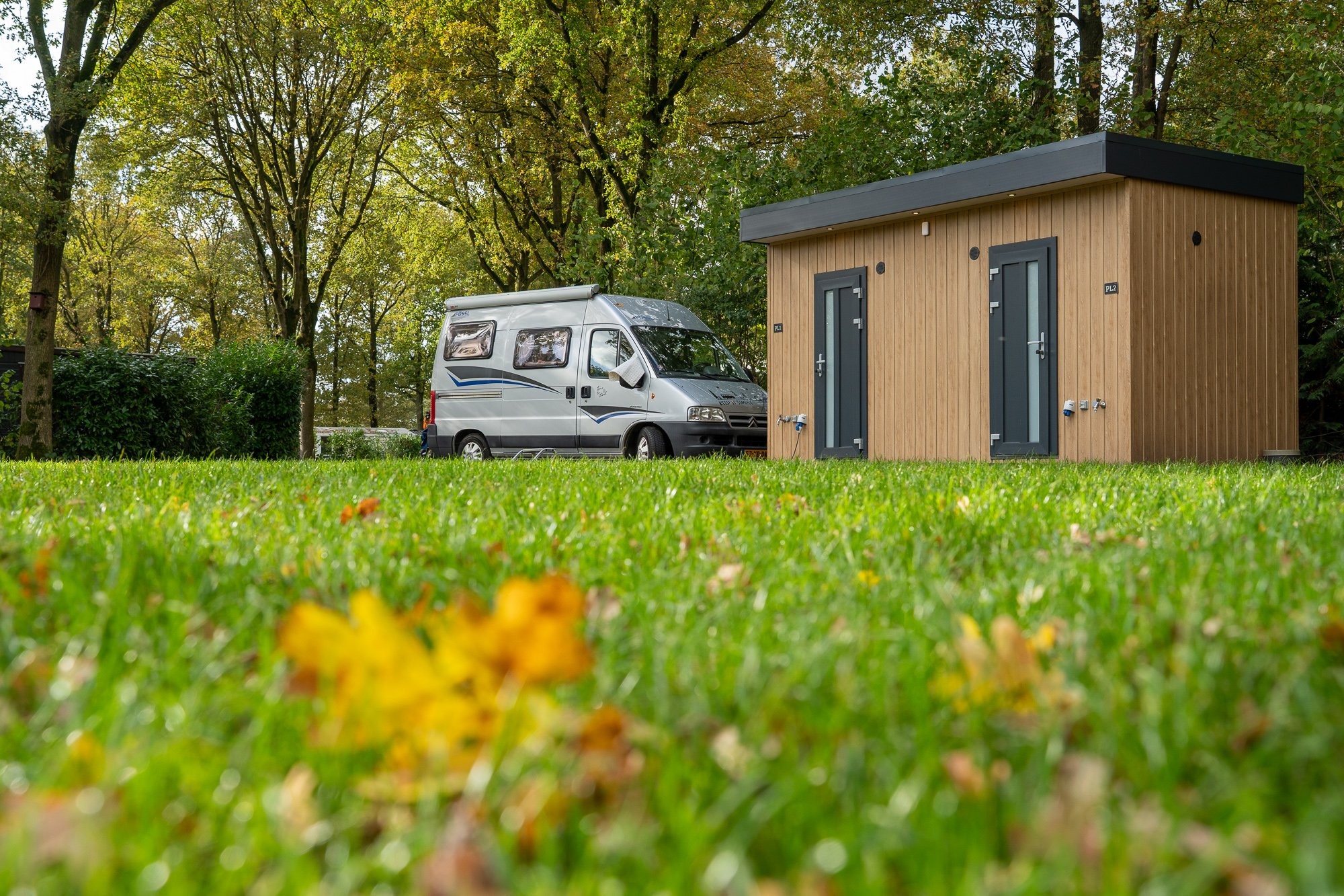 Camping pitch with private luxury sanitary facilities