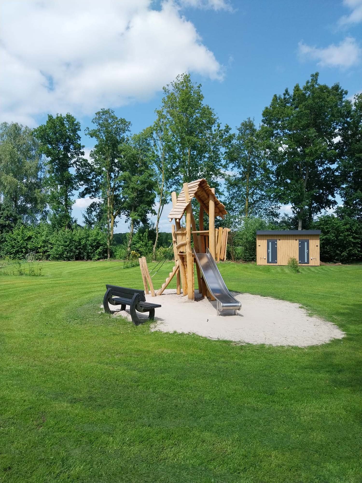 Camping pitch with private luxury sanitary facilities