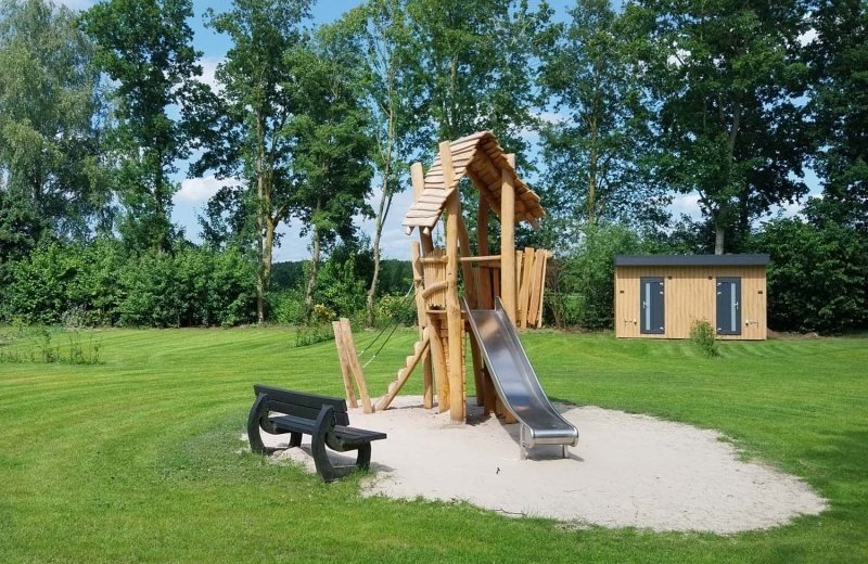 Camping pitch with private luxury sanitary facilities